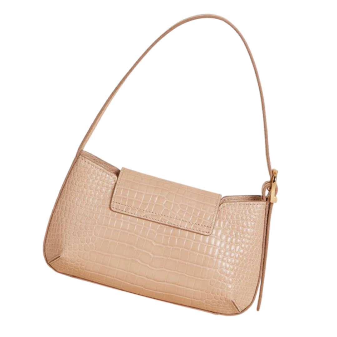 Megoha Elegant Beige Croc-Embossed Baguette Bag