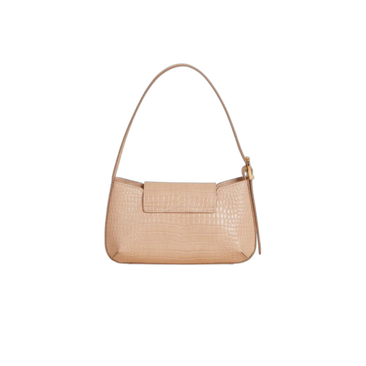 Megoha Elegant Beige Croc-Embossed Baguette Bag