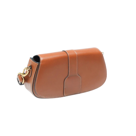 Megoha Classic Brown Leather Baguette Bag